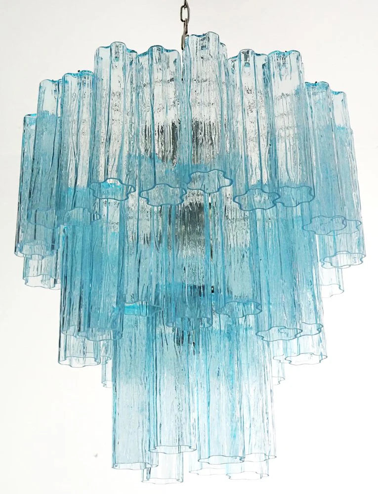 Elegant Blue Murano Tube Chandelier
