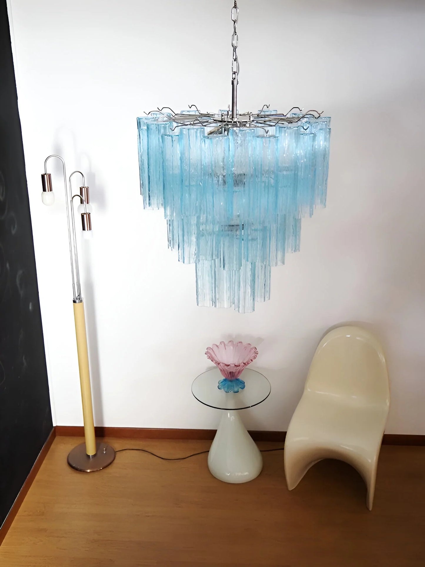 Elegant Blue Murano Tube Chandelier