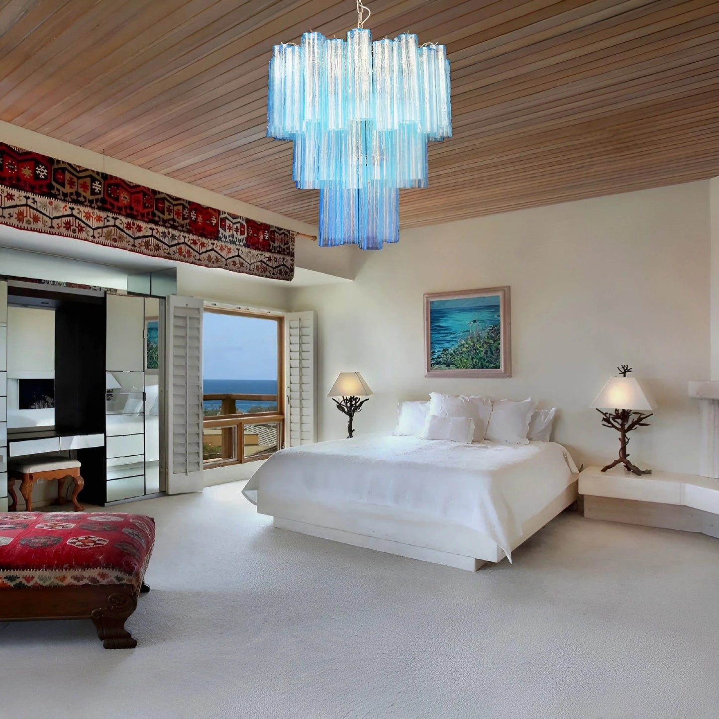 Elegant Blue Murano Tube Chandelier