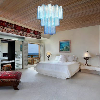 Elegant Blue Murano Tube Chandelier