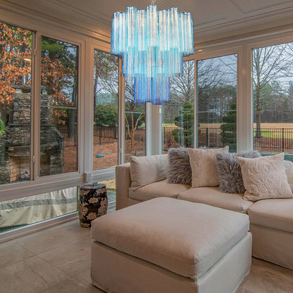 Elegant Blue Murano Tube Chandelier