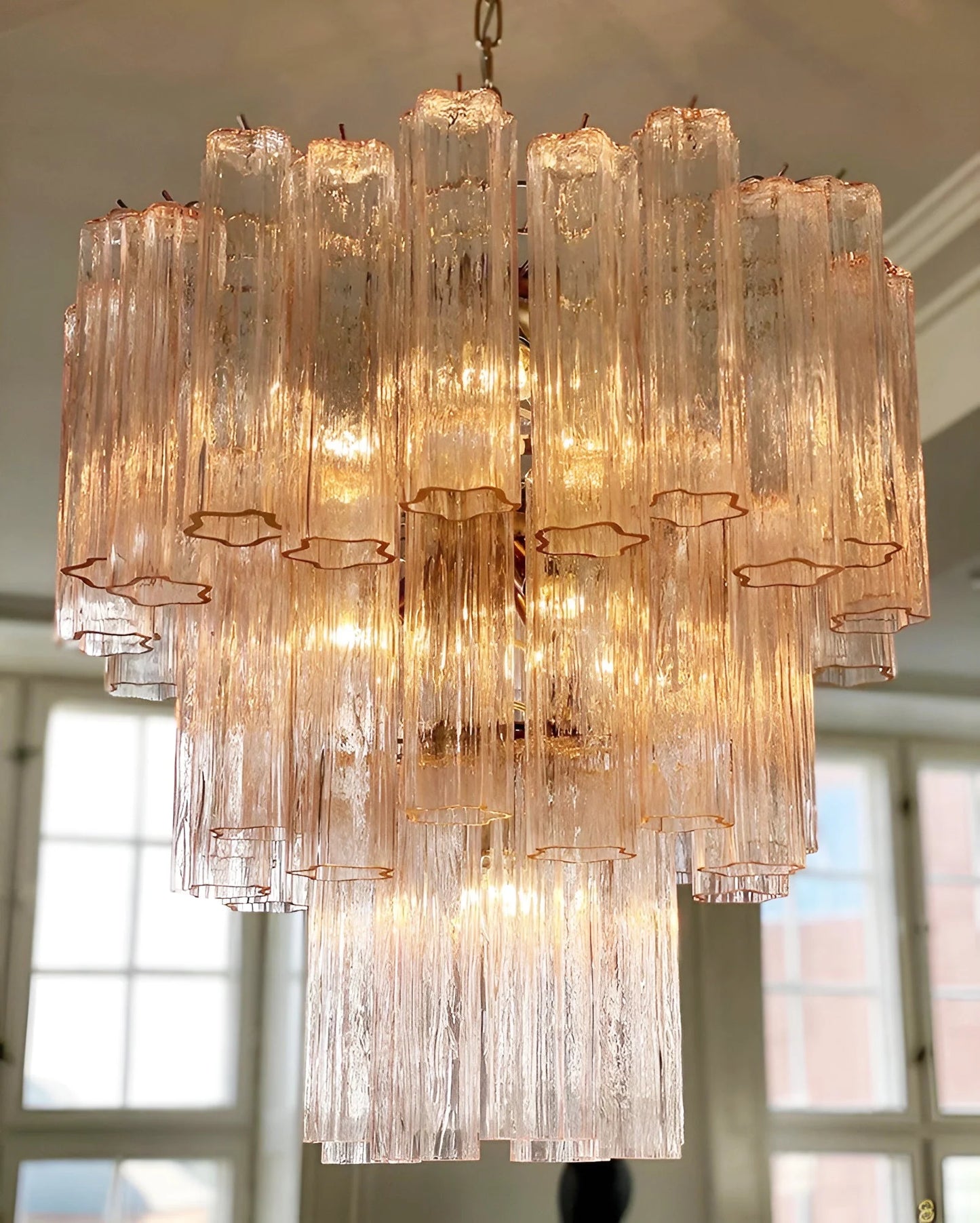 Elegant Pink Murano Tube Chandelier