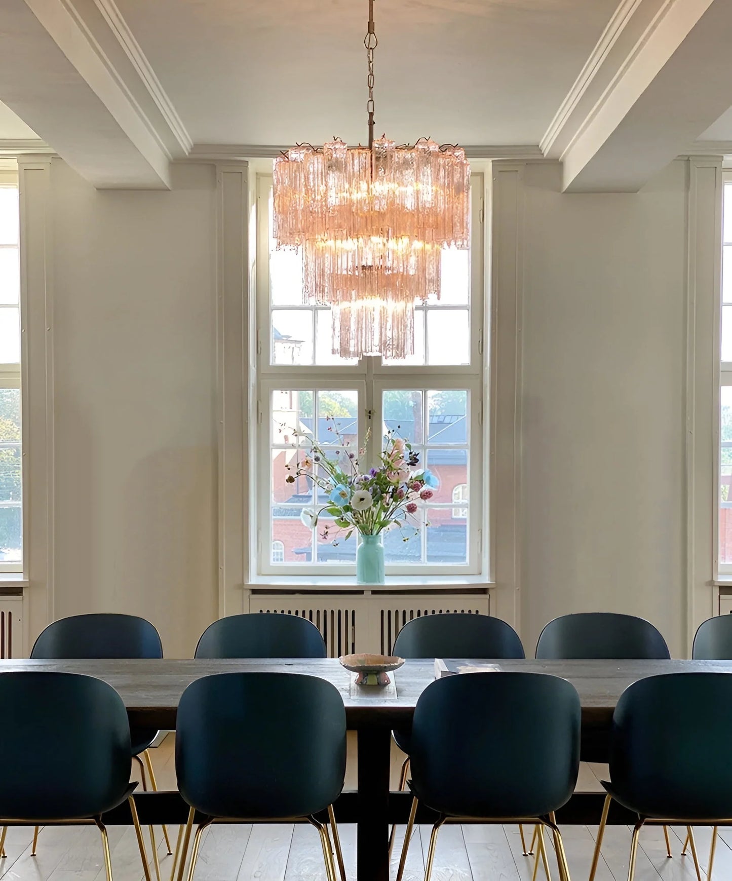 Elegant Pink Murano Tube Chandelier