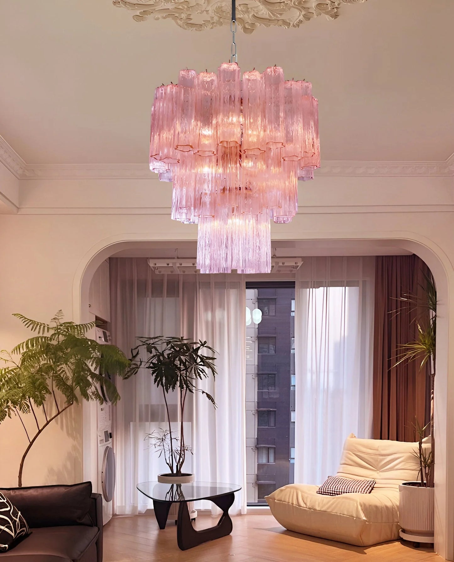 Elegant Pink Murano Tube Chandelier