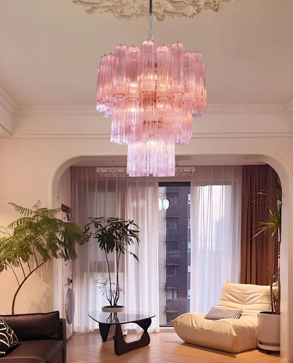Elegant Pink Murano Tube Chandelier