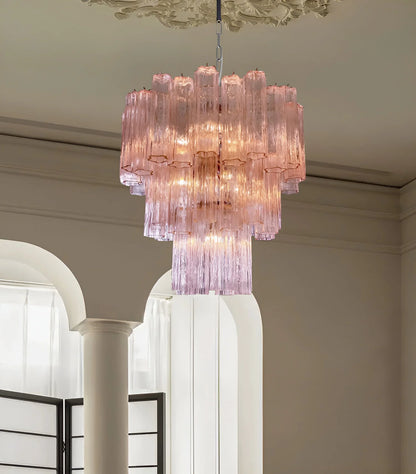 Elegant Pink Murano Tube Chandelier
