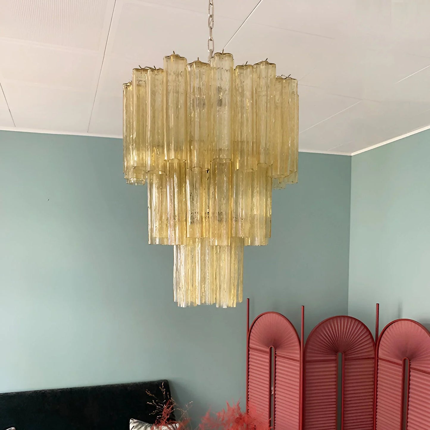 Elegant Yellow Murano Tube Chandelier