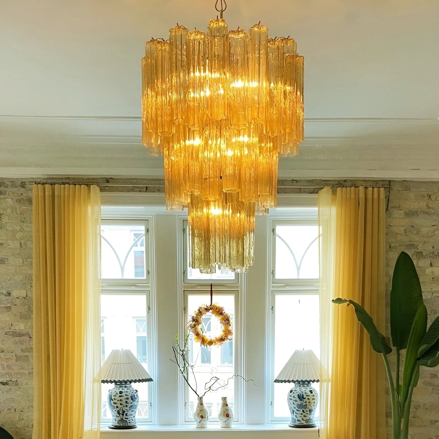 Elegant Yellow Murano Tube Chandelier