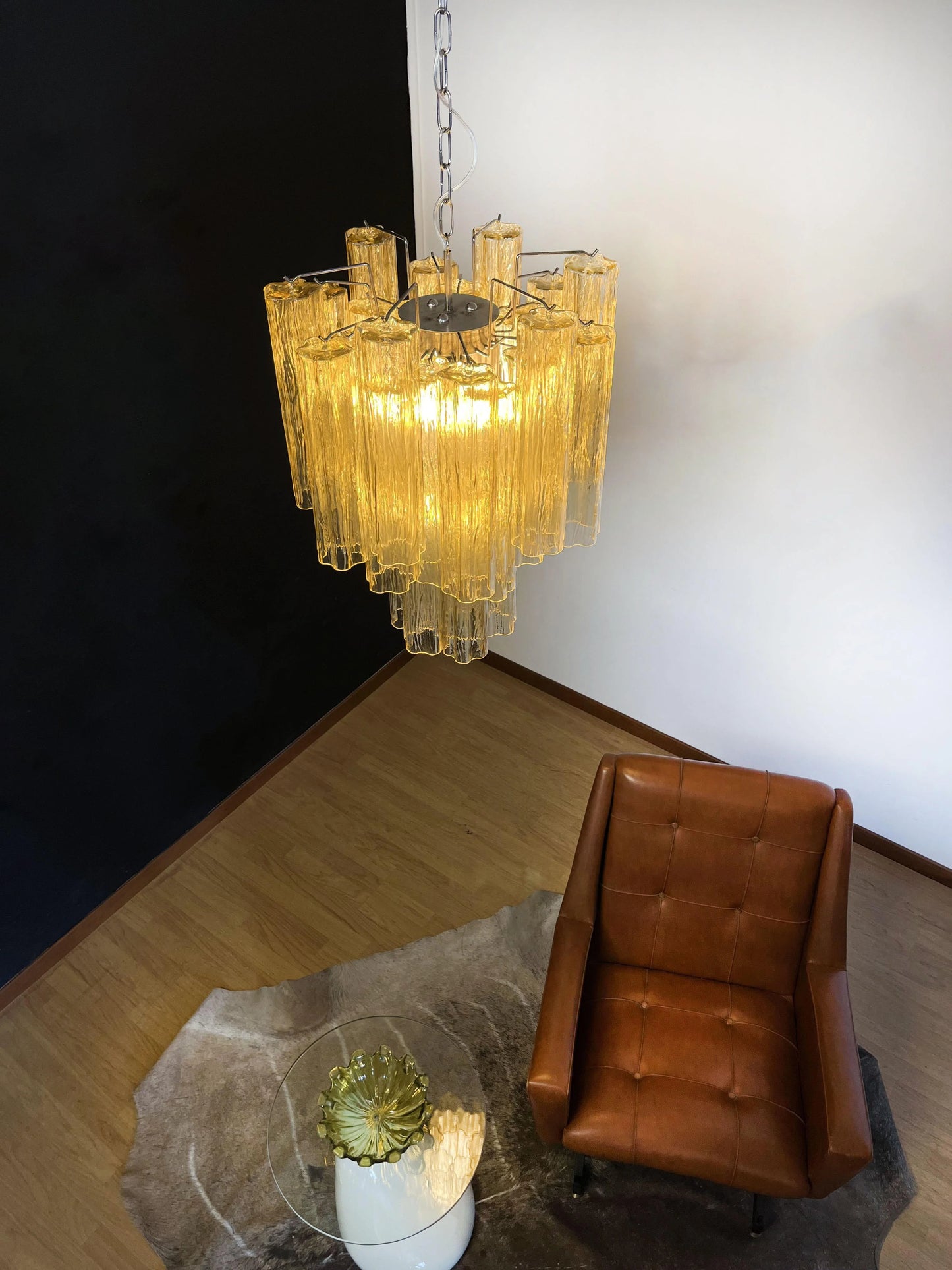Fantastic Amber Murano Tube Chandelier