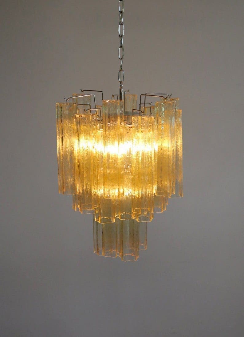Fantastic Amber Murano Tube Chandelier