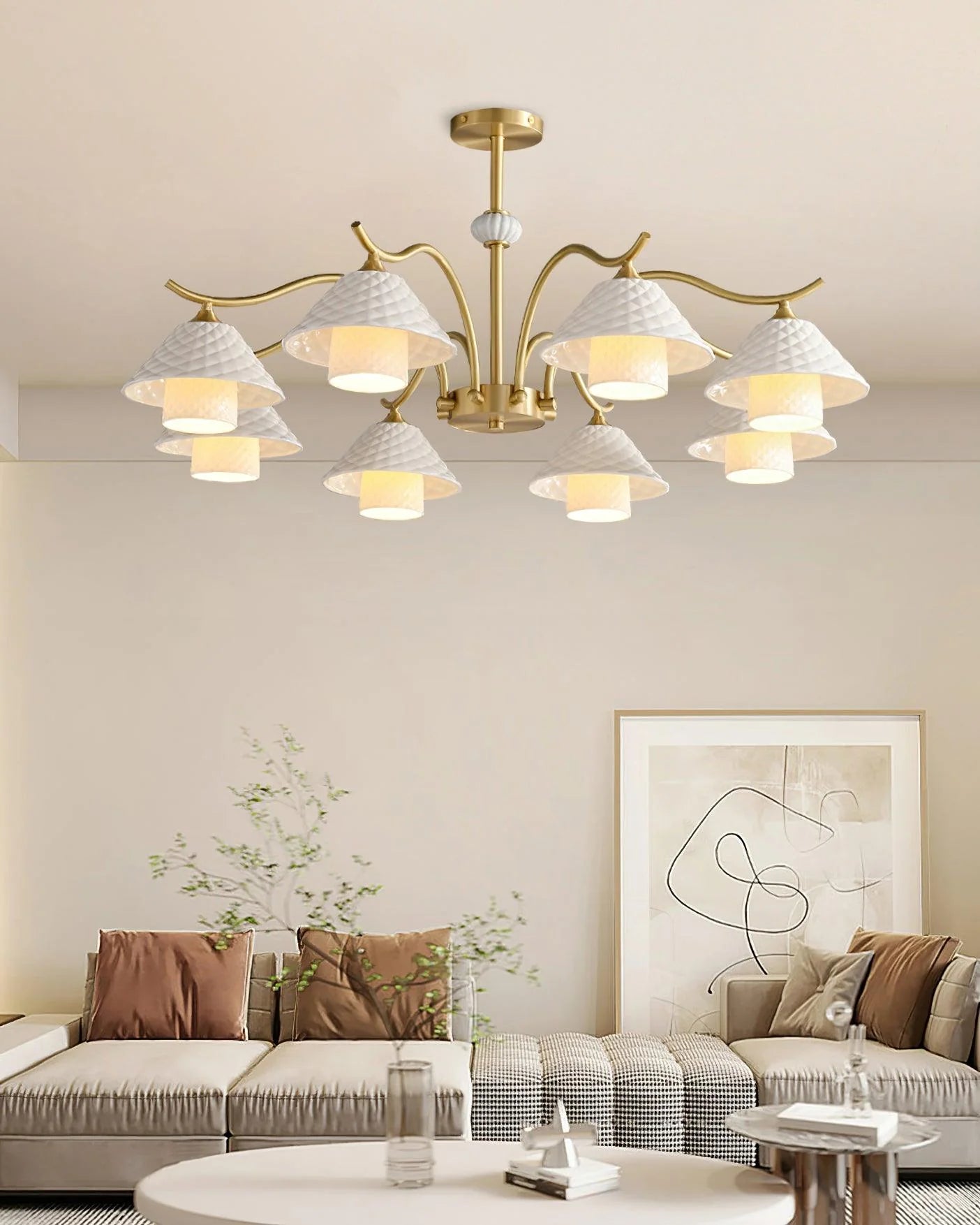Flared Gold Ceramic Chandelier