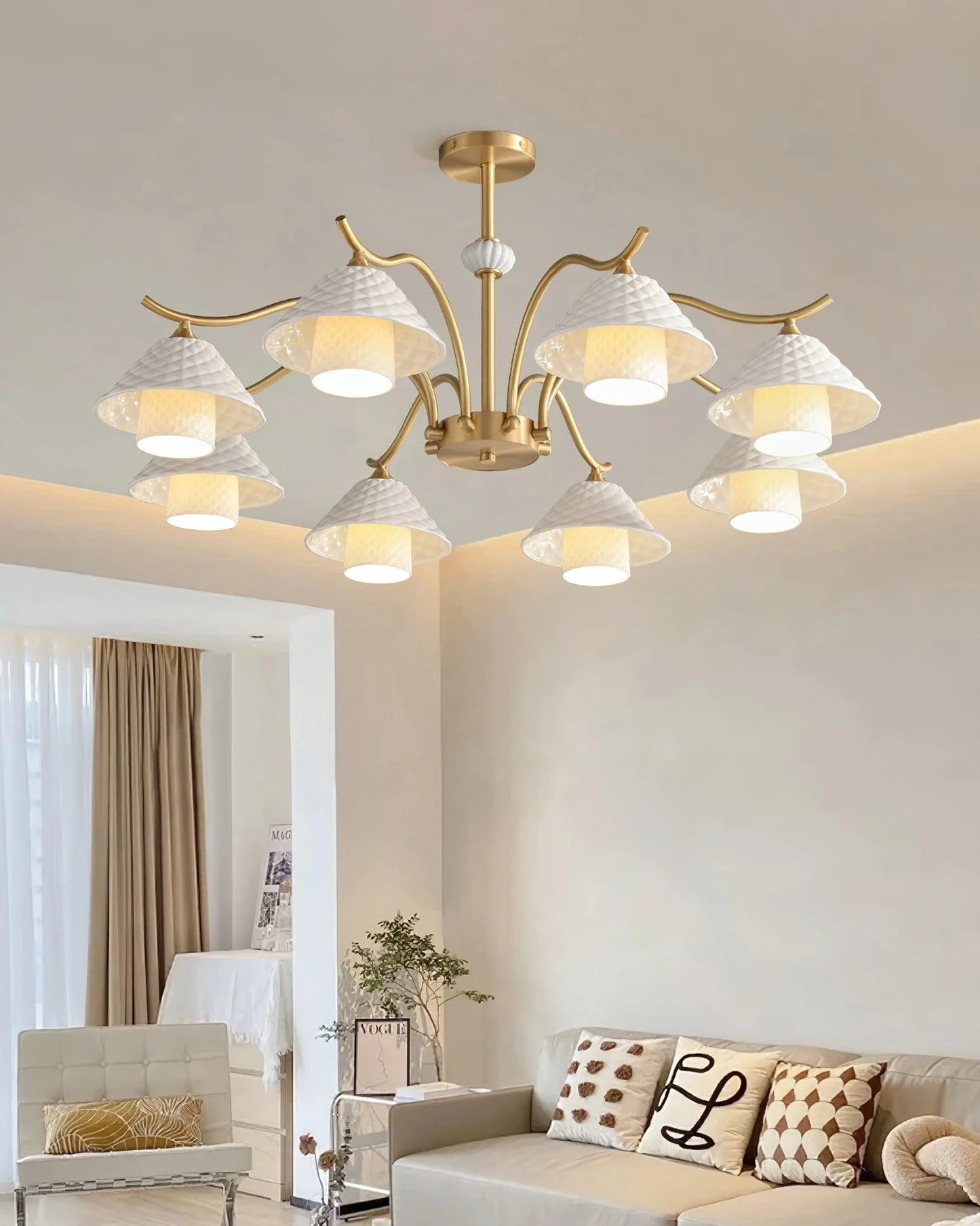 Flared Gold Ceramic Chandelier
