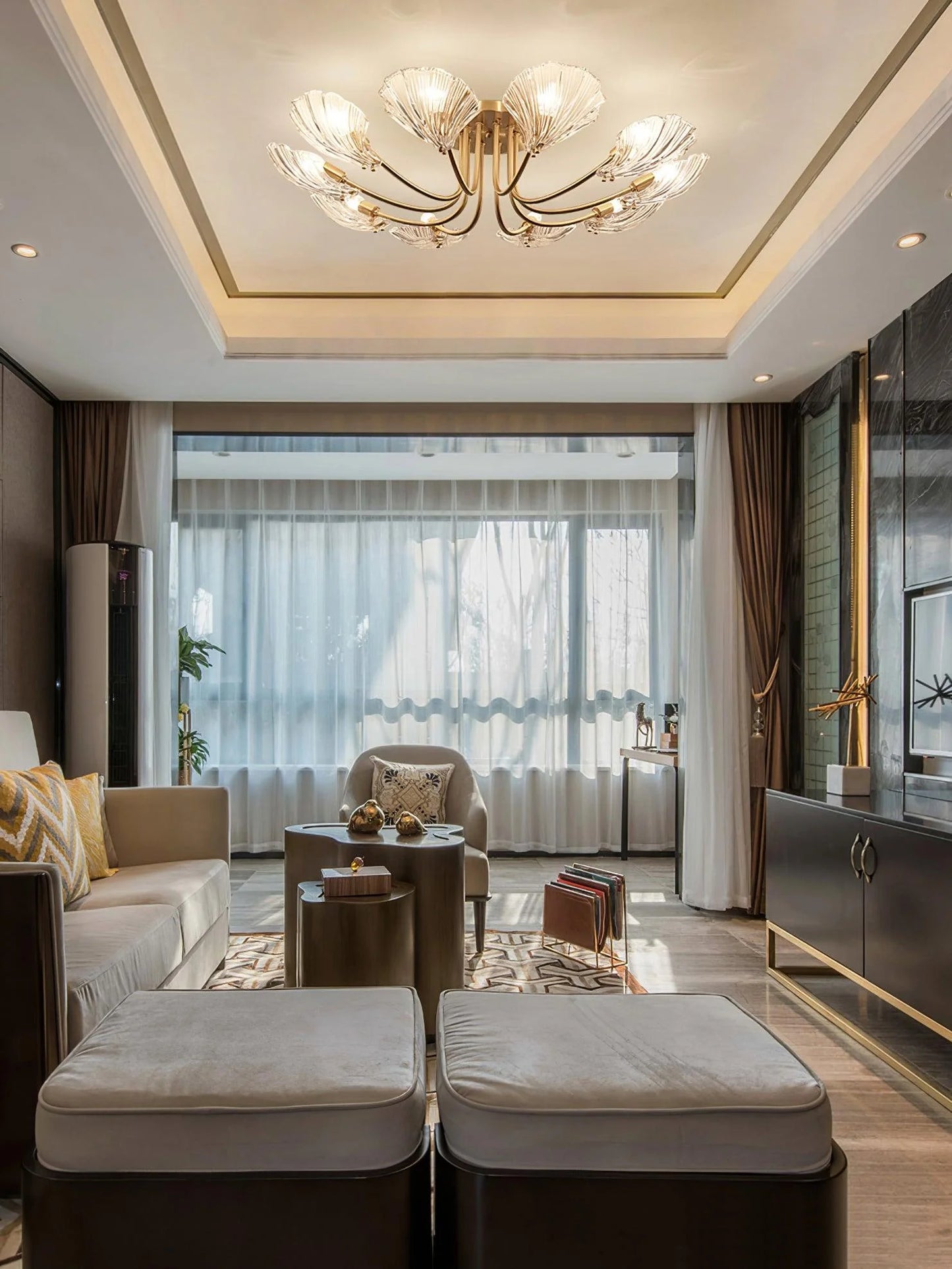 Luxury Shell Brass Ceiling Lamp