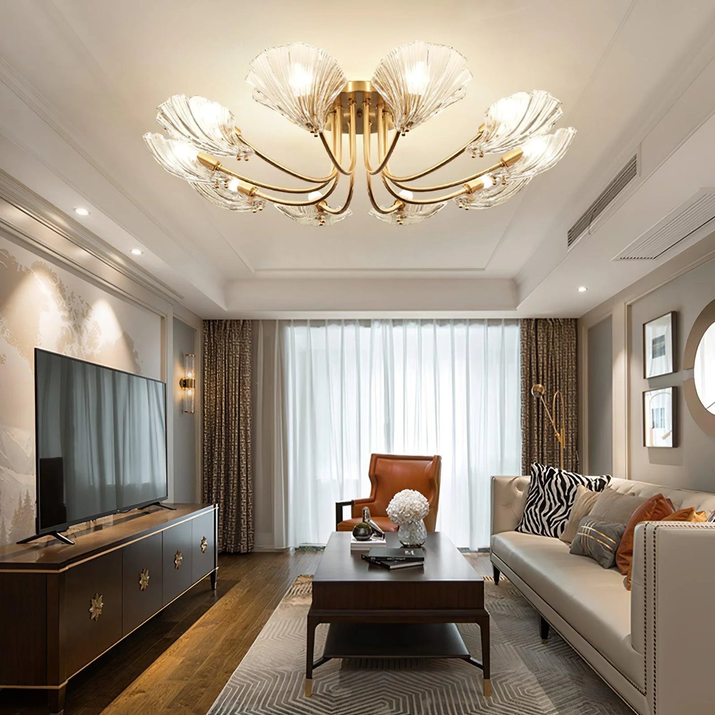Luxury Shell Brass Ceiling Lamp