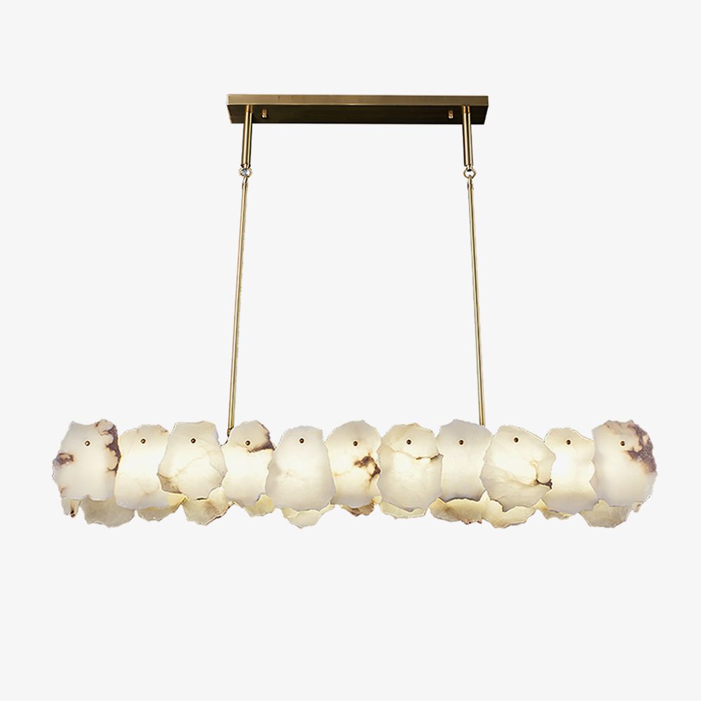 Chandelier with multiple round lights on a white background