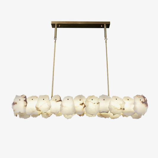 Chandelier with multiple round lights on a white background