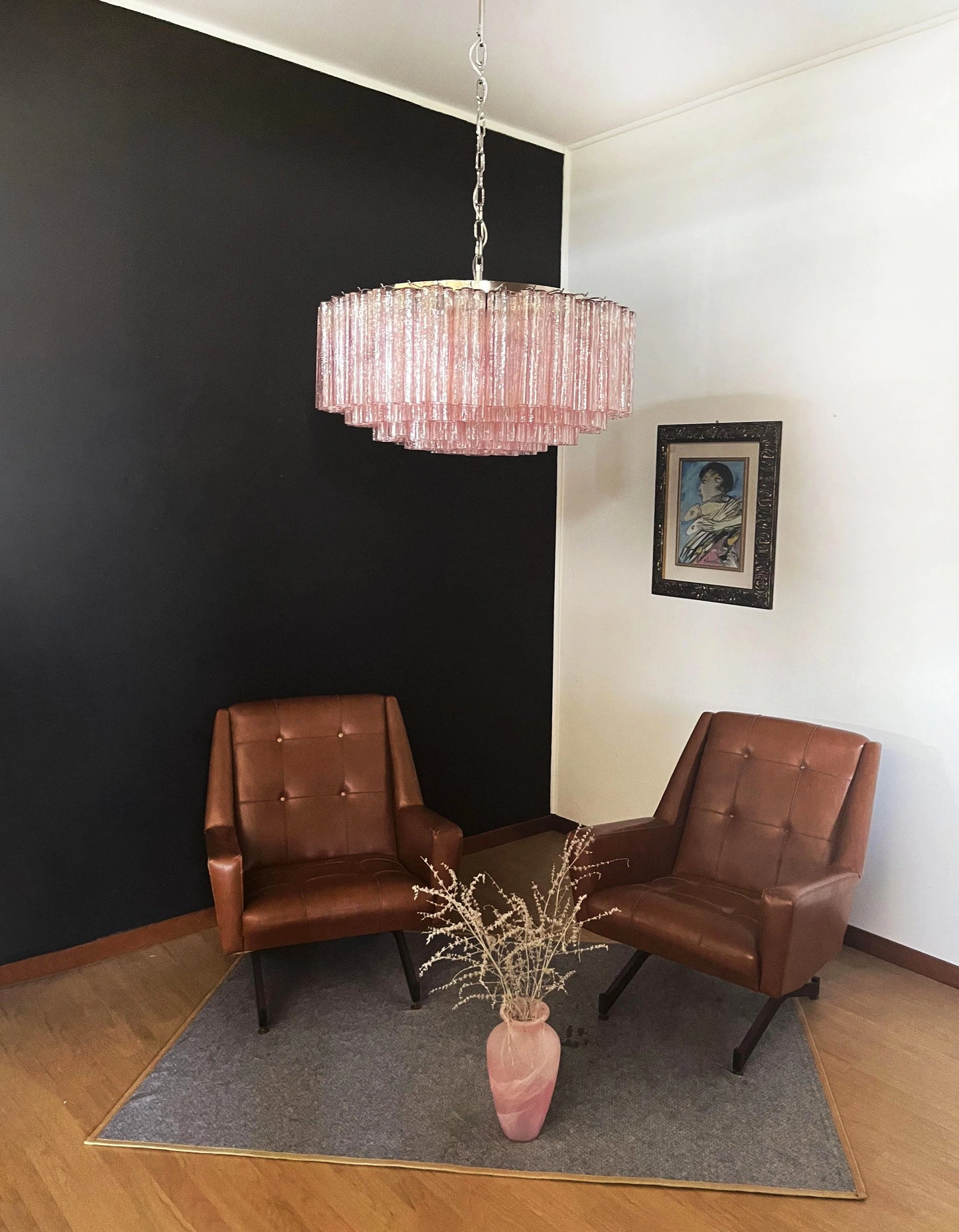 Murano Large Pink Tube Chandelier