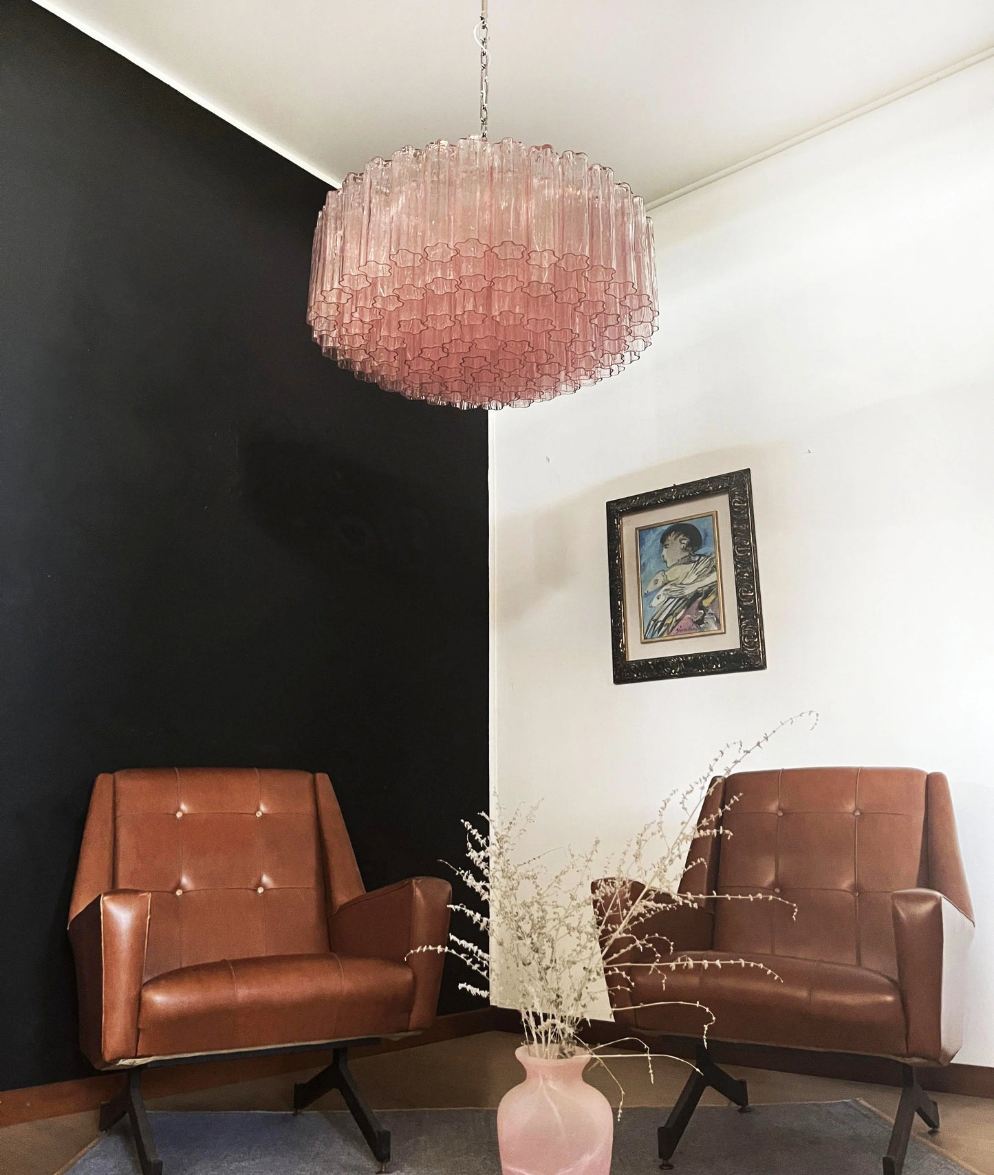 Murano Large Pink Tube Chandelier