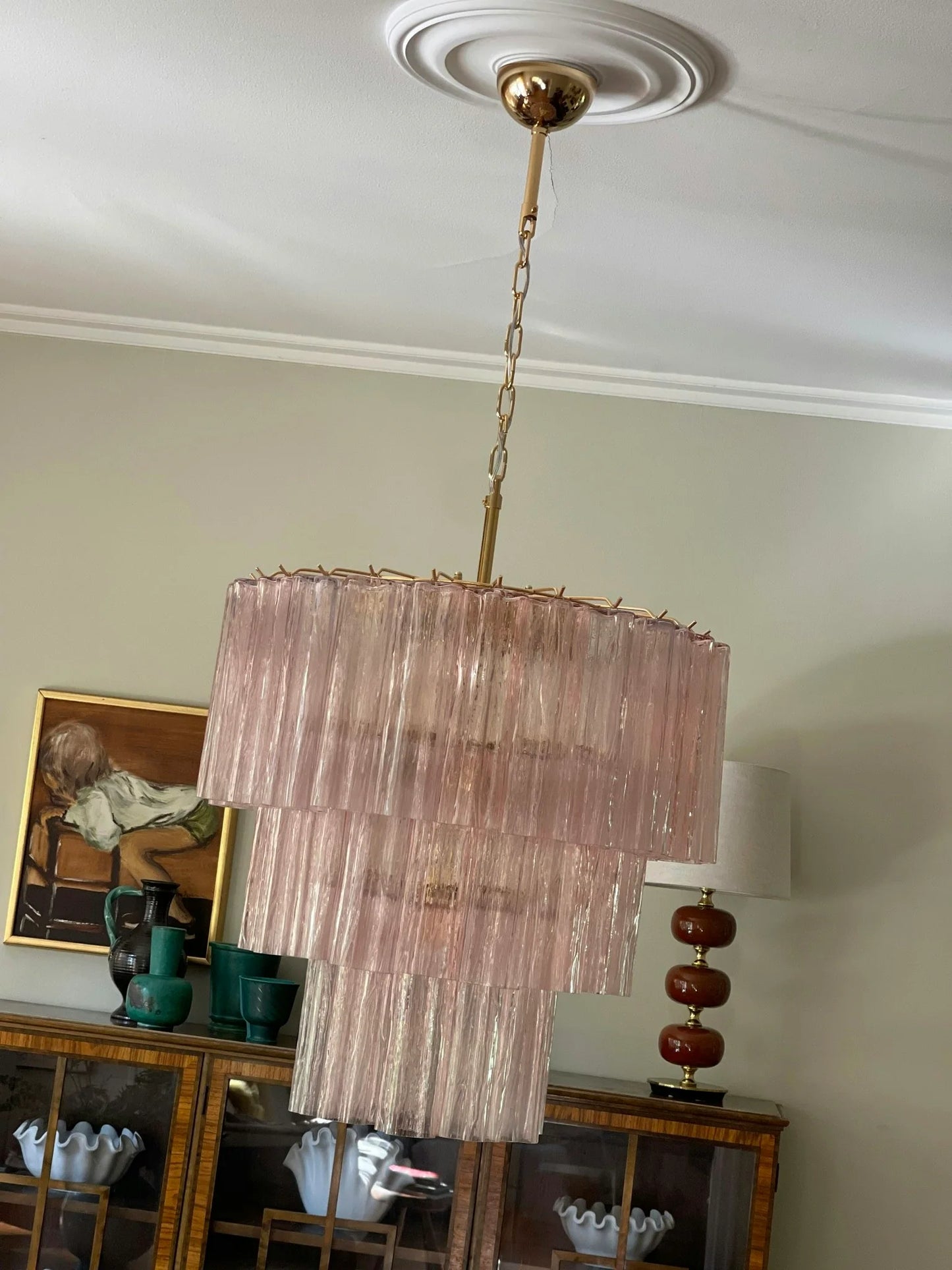 Murano Pink Tubes Chandelier