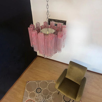 Pink Murano Tubes Chandelier