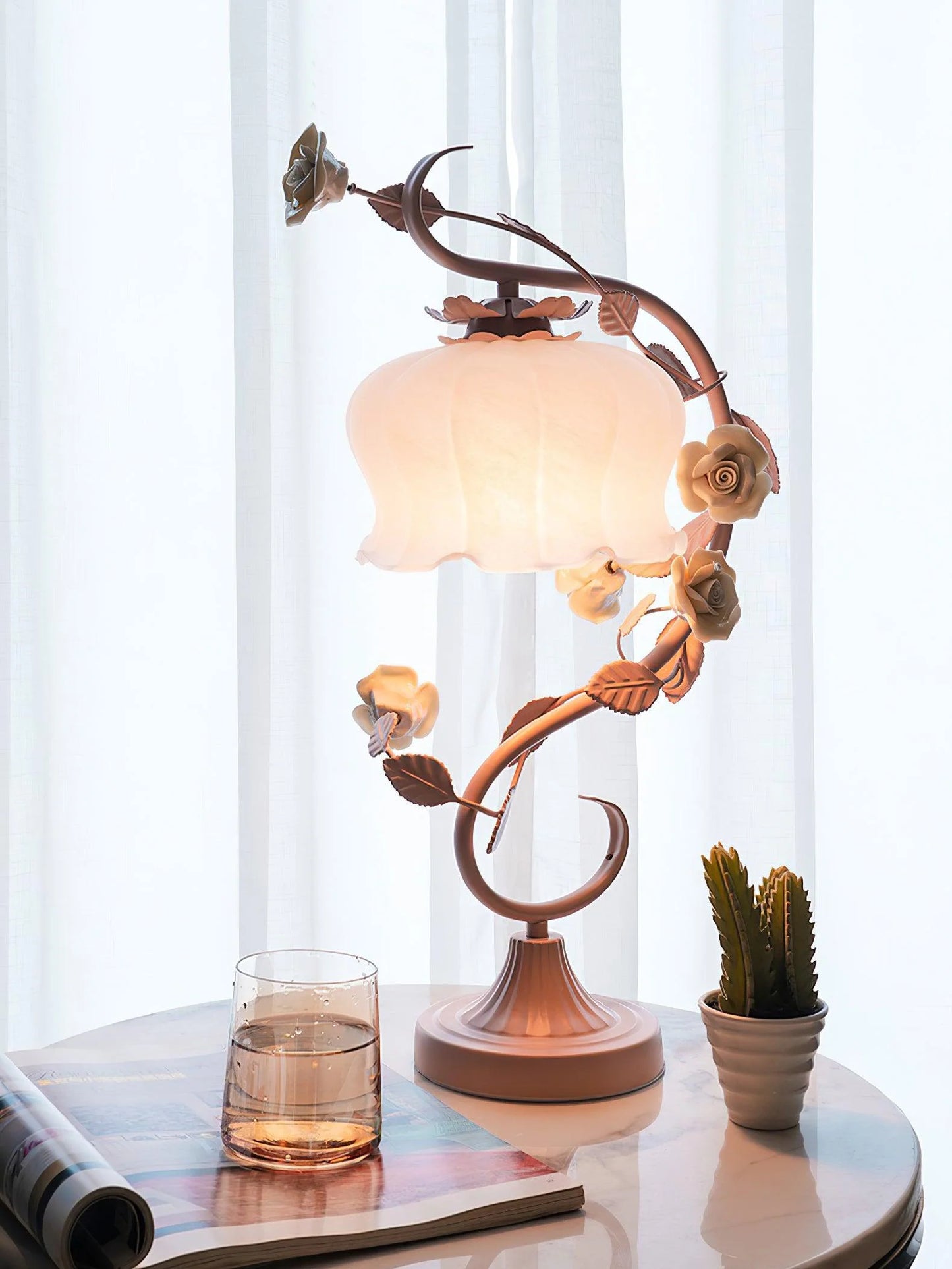 Rose Glass Gooseneck Table Lamp