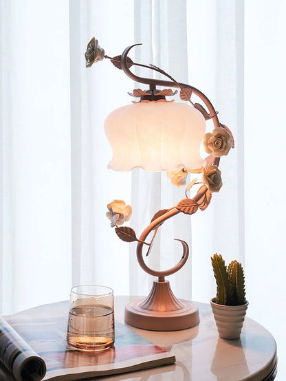 Rose Glass Gooseneck Table Lamp