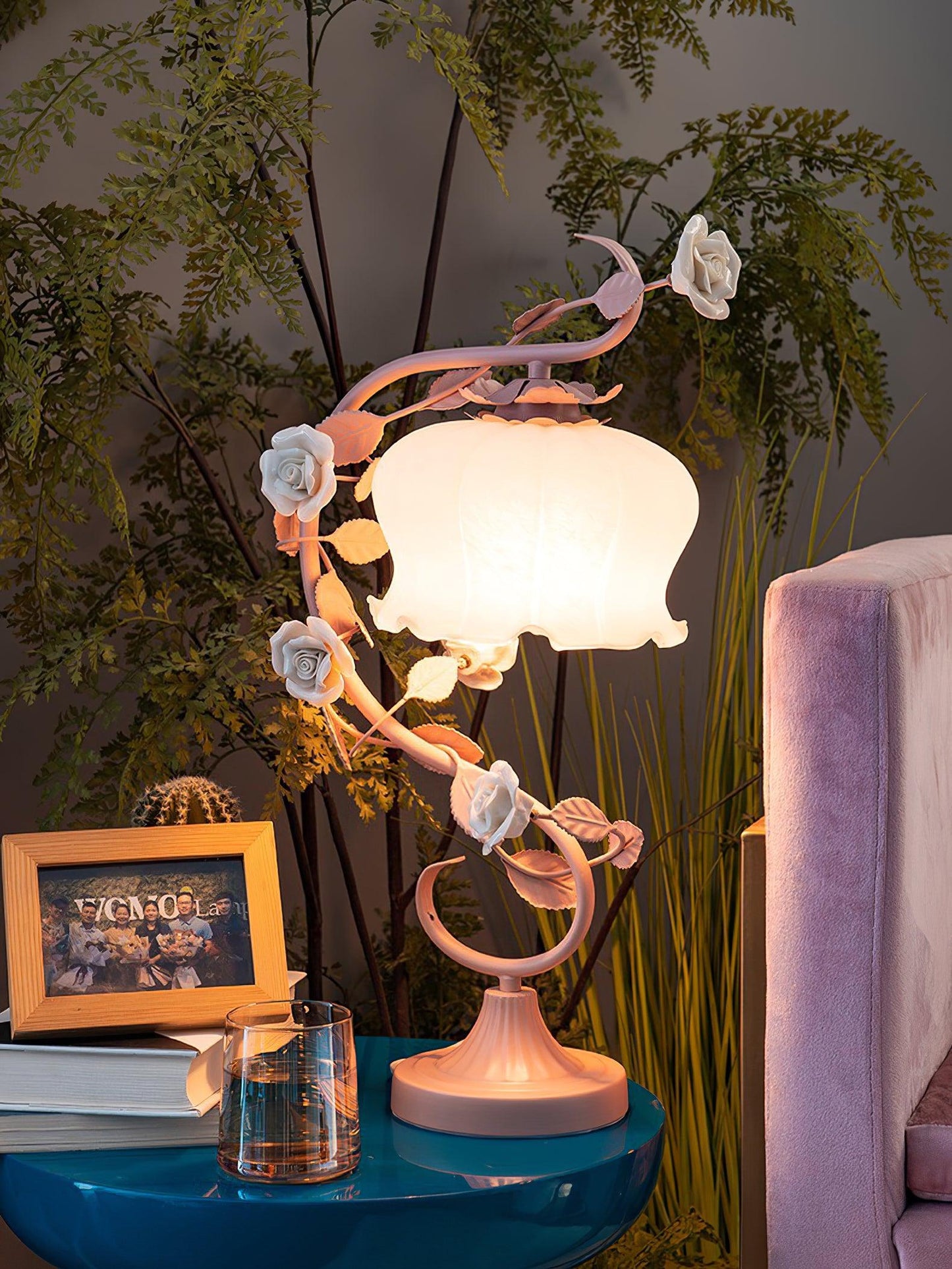 Rose Glass Gooseneck Table Lamp