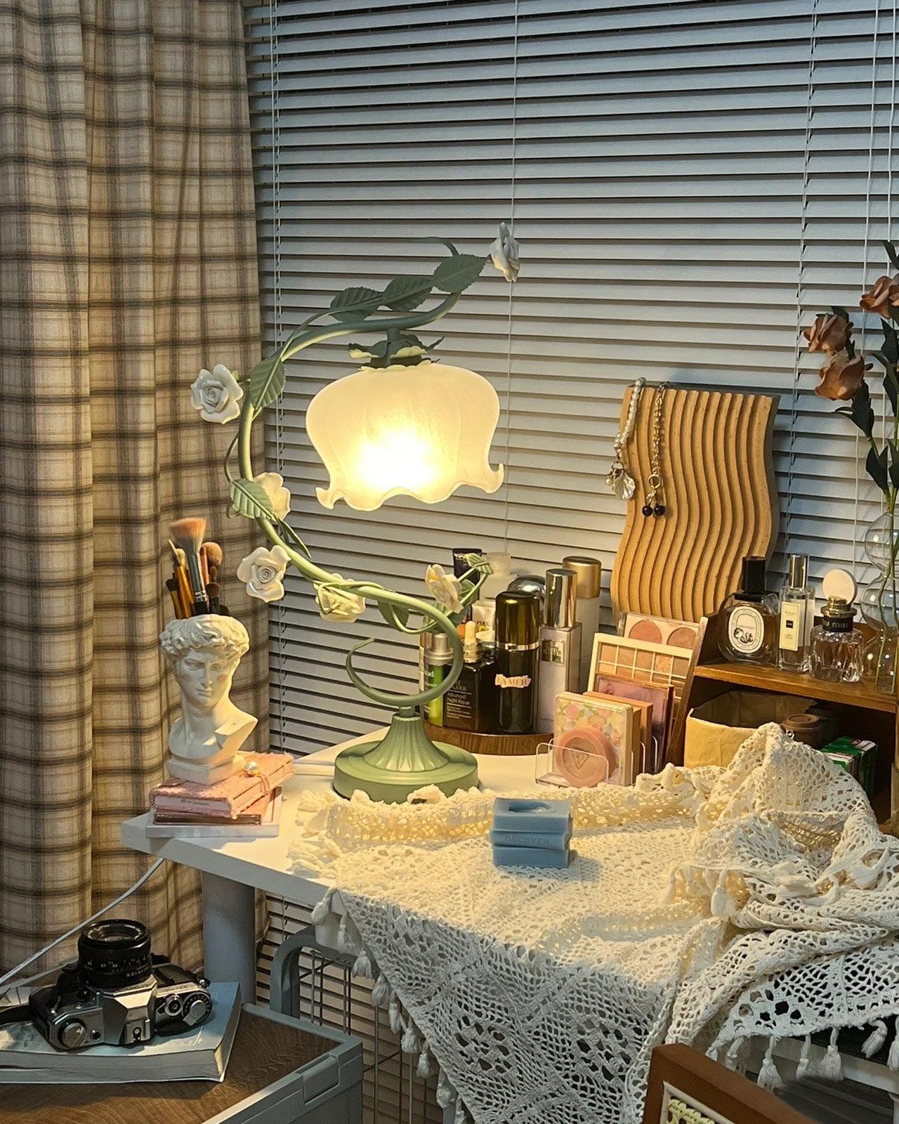 Rose Glass Gooseneck Table Lamp