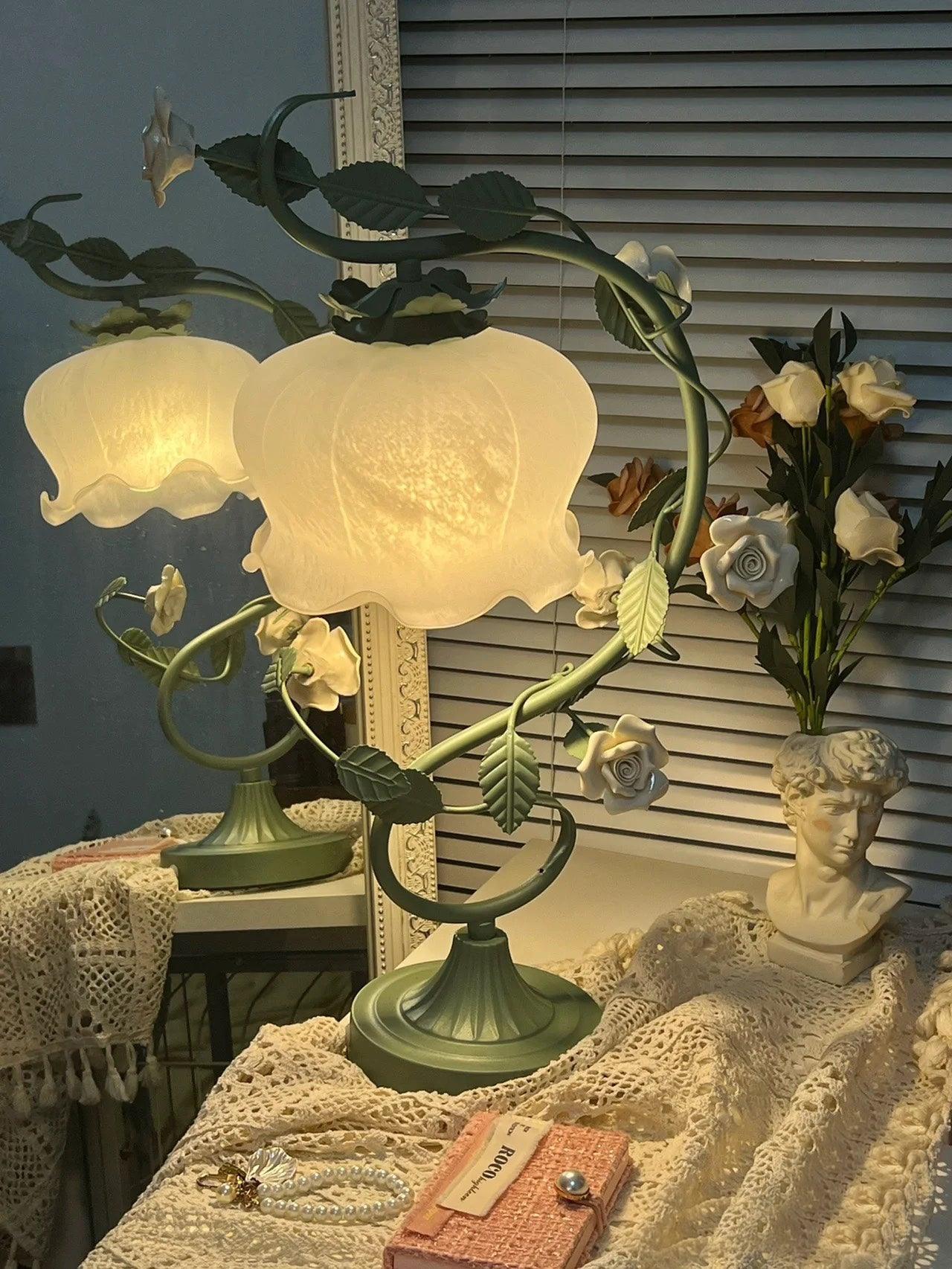 Rose Glass Gooseneck Table Lamp