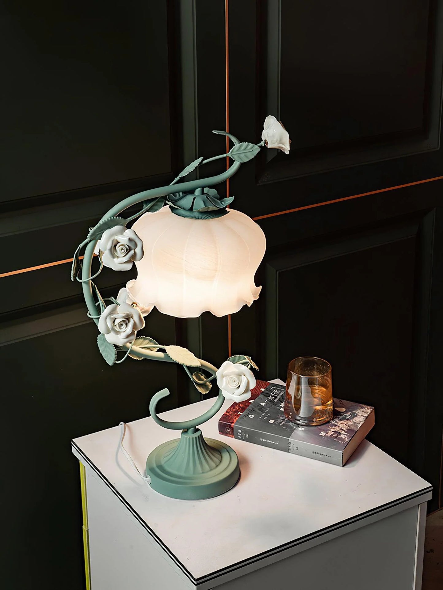 Rose Glass Gooseneck Table Lamp
