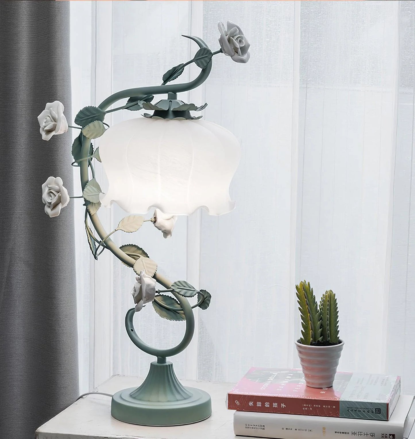Rose Glass Gooseneck Table Lamp