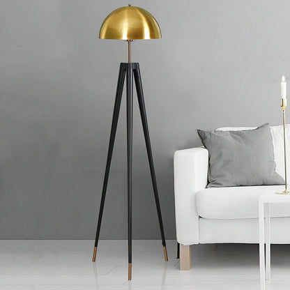 Three Legged Gold Gong Floor Lamp