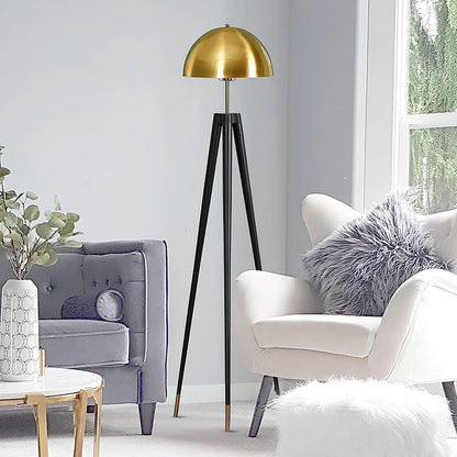 Three Legged Gold Gong Floor Lamp
