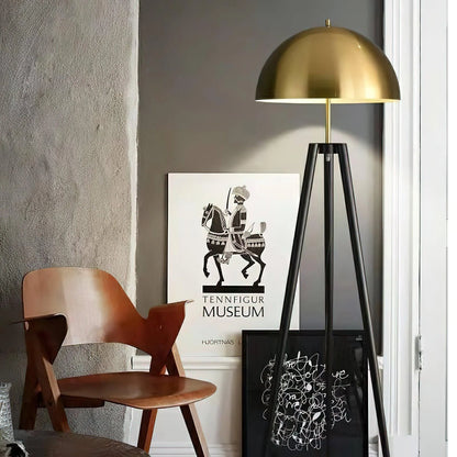 Three Legged Gold Gong Floor Lamp