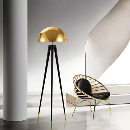 Three Legged Gold Gong Floor Lamp