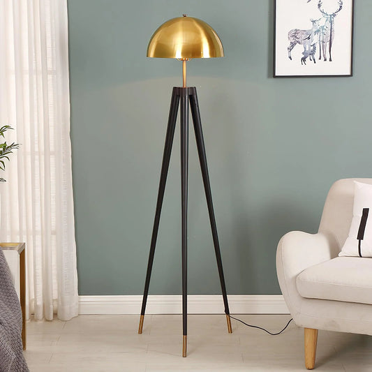 Three Legged Gold Gong Floor Lamp