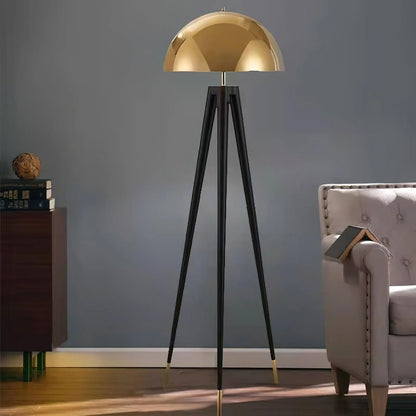 Three Legged Gold Gong Floor Lamp