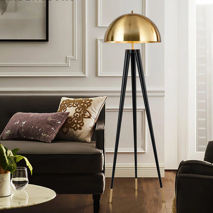 Three Legged Gold Gong Floor Lamp