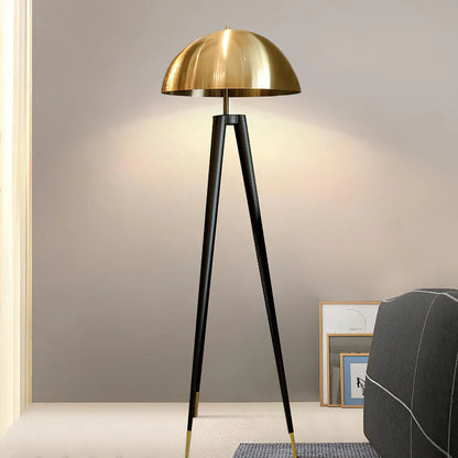 Three Legged Gold Gong Floor Lamp