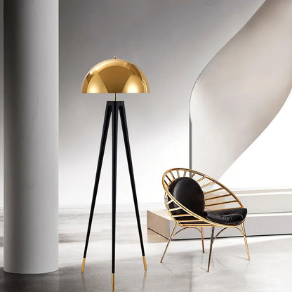 Three Legged Gold Gong Floor Lamp