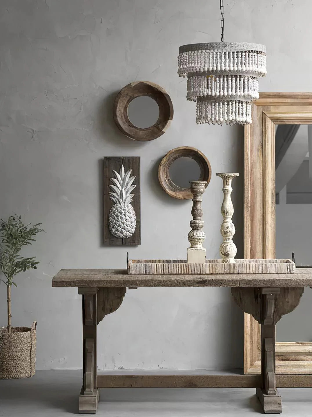 Three Tiered Wood Beaded Chandelier