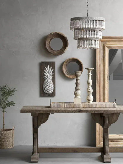 Three Tiered Wood Beaded Chandelier