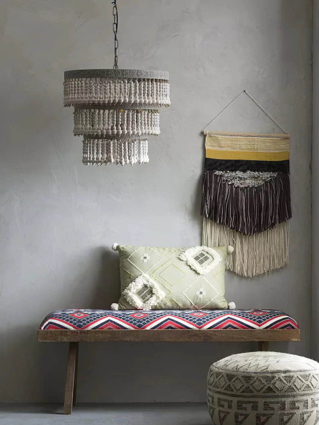 Three Tiered Wood Beaded Chandelier