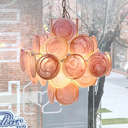Vintage Murano Pink Glass Disks Chandelier