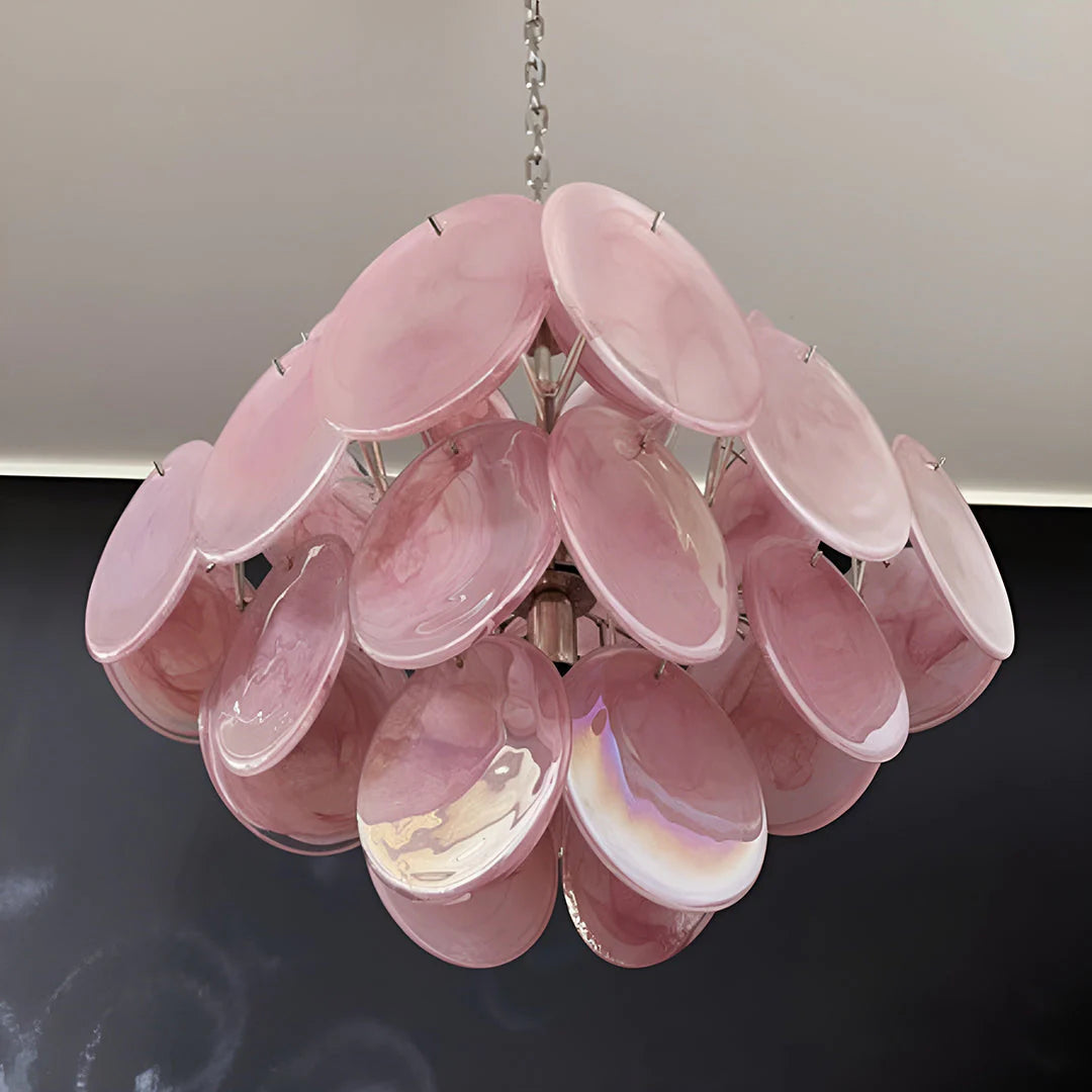 Vintage Murano Pink Glass Disks Chandelier