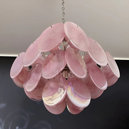 Vintage Murano Pink Glass Disks Chandelier