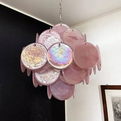 Vintage Murano Pink Glass Disks Chandelier