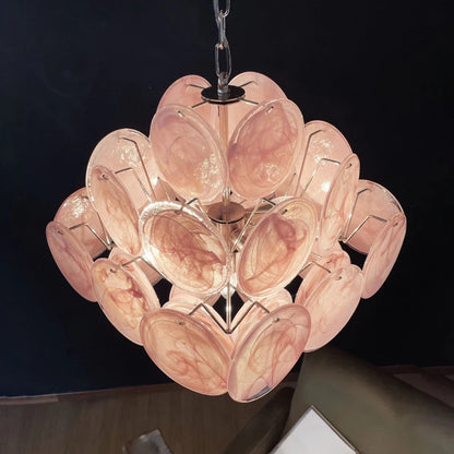 Vintage Murano Pink Glass Disks Chandelier