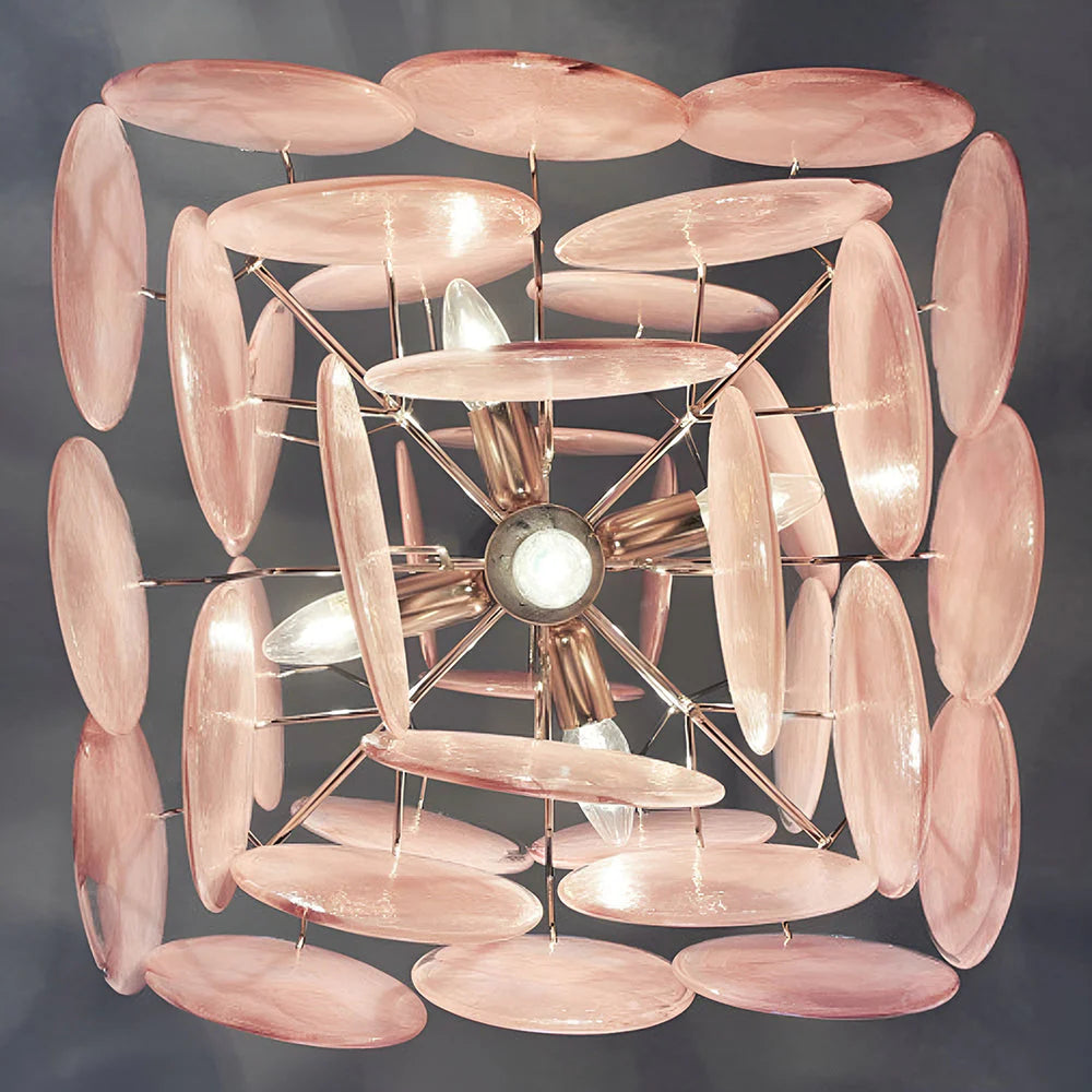 Vintage Murano Pink Glass Disks Chandelier
