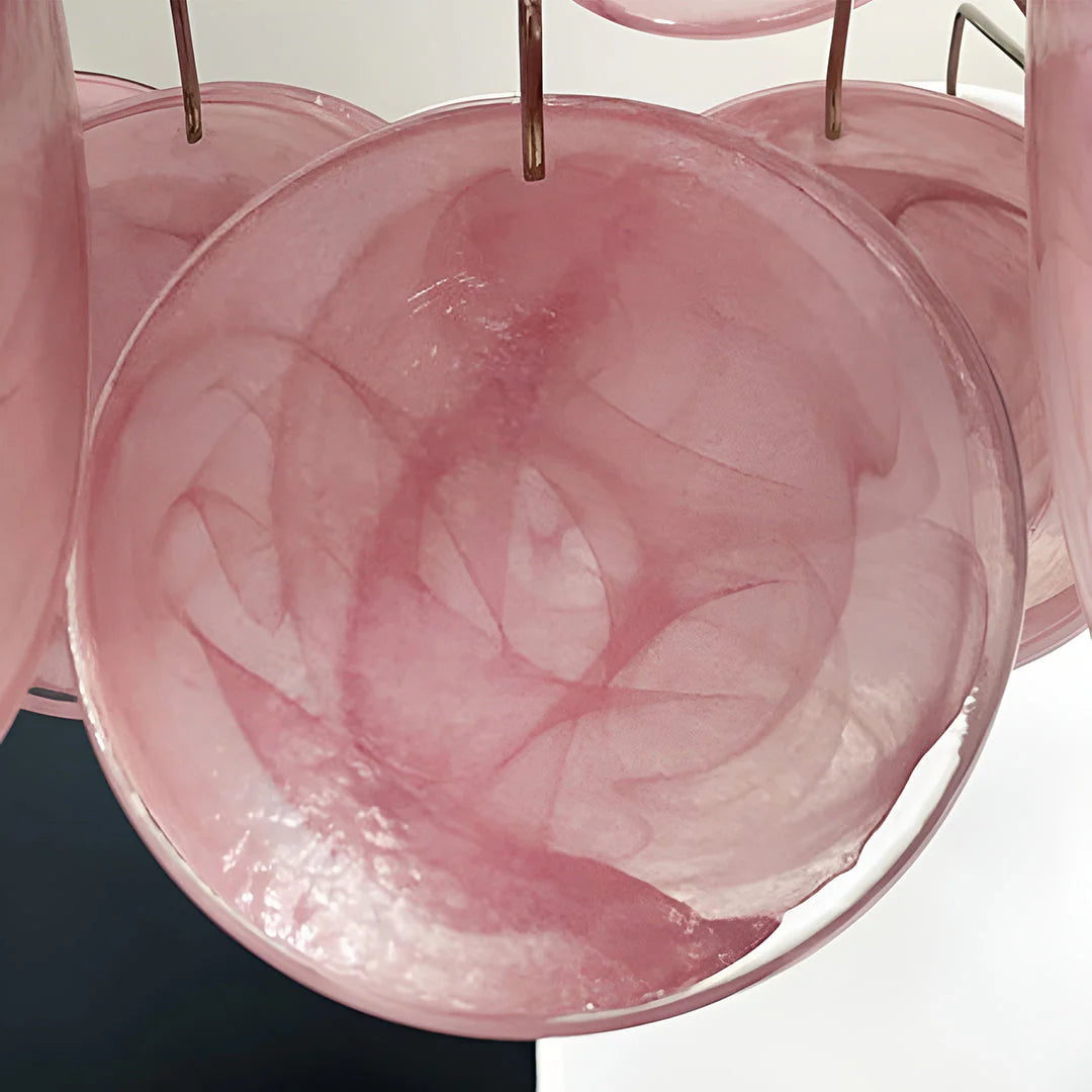 Vintage Murano Pink Glass Disks Chandelier